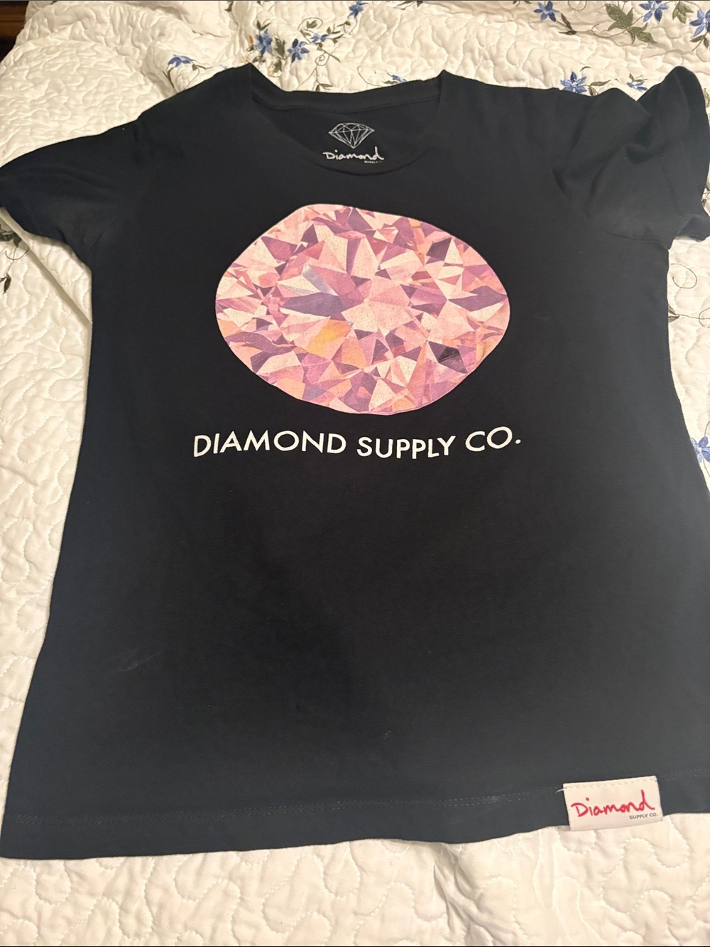Diamond Supply Co. Black Tee with Pink Geometric Diamond